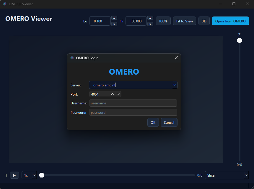 Viewer with login dialog